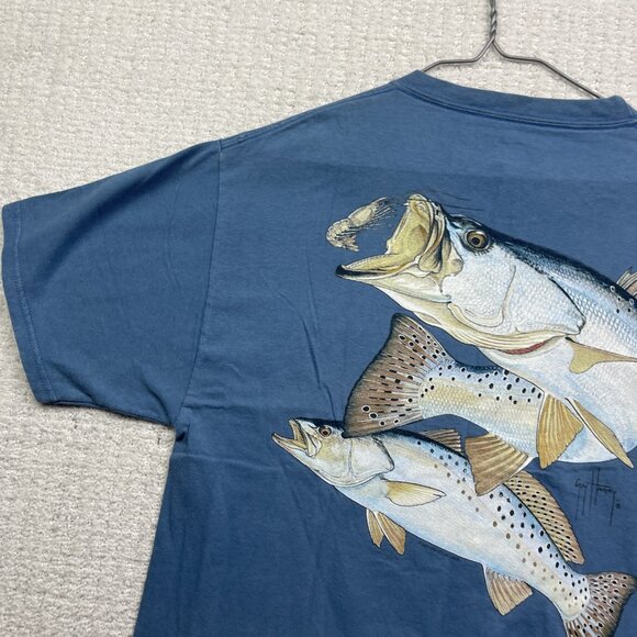 VTG Y2K Guy Harvey Original Fish Graphic T-Shirt Men's L Blue Single Pocket Tee - Picture 3 of 15